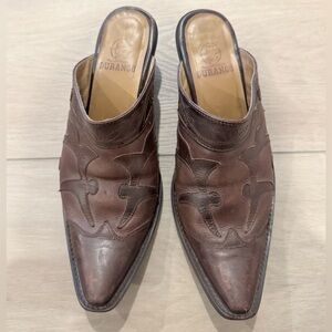 Durango Western Clogs Mules Brown Leather Pointed Toe Ornate Overlay Size 9.5M